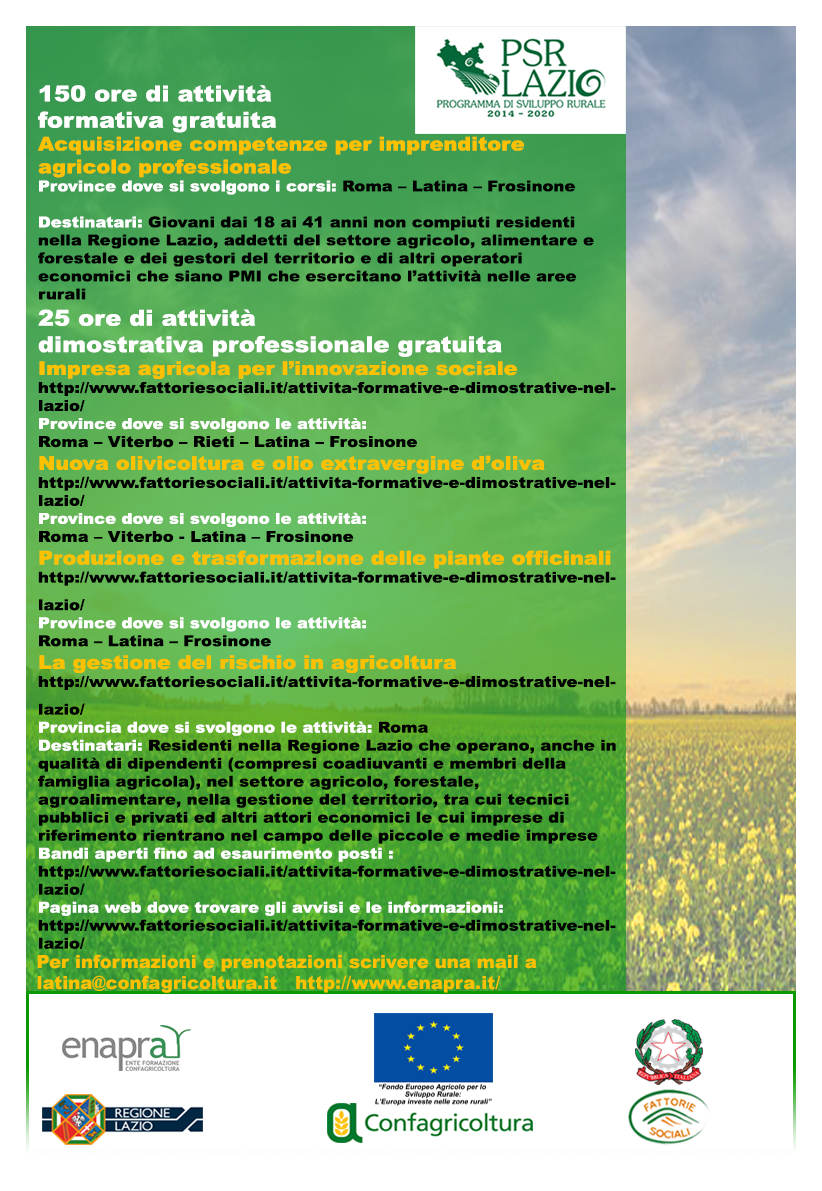150 ore di attività formativa per acquisizione competenze Imprenditore Agricolo Professionale (IAP) | Confagricoltura Latina